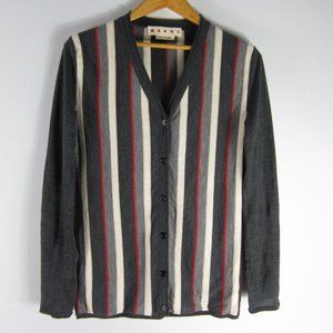 Marni Small Gray Striped Wool LS Cardigan Italy 42
